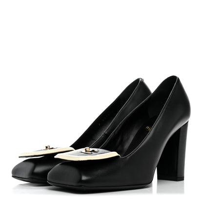 Chanel Lambskin Turnlock CC Pumps 38 Black Ivory 4 of 9