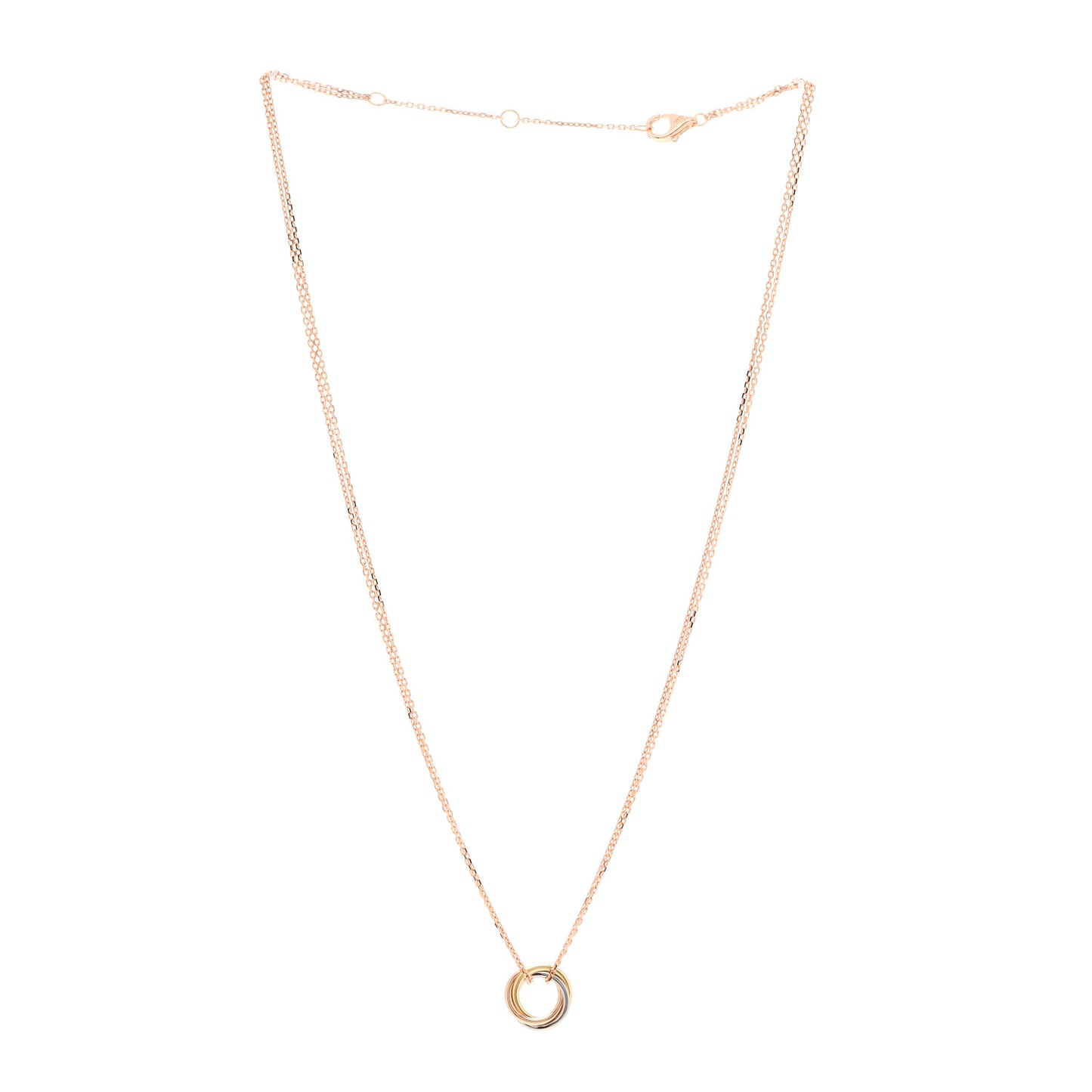18K Pink Yellow White Gold Trinity Double Chain Pendant Necklace