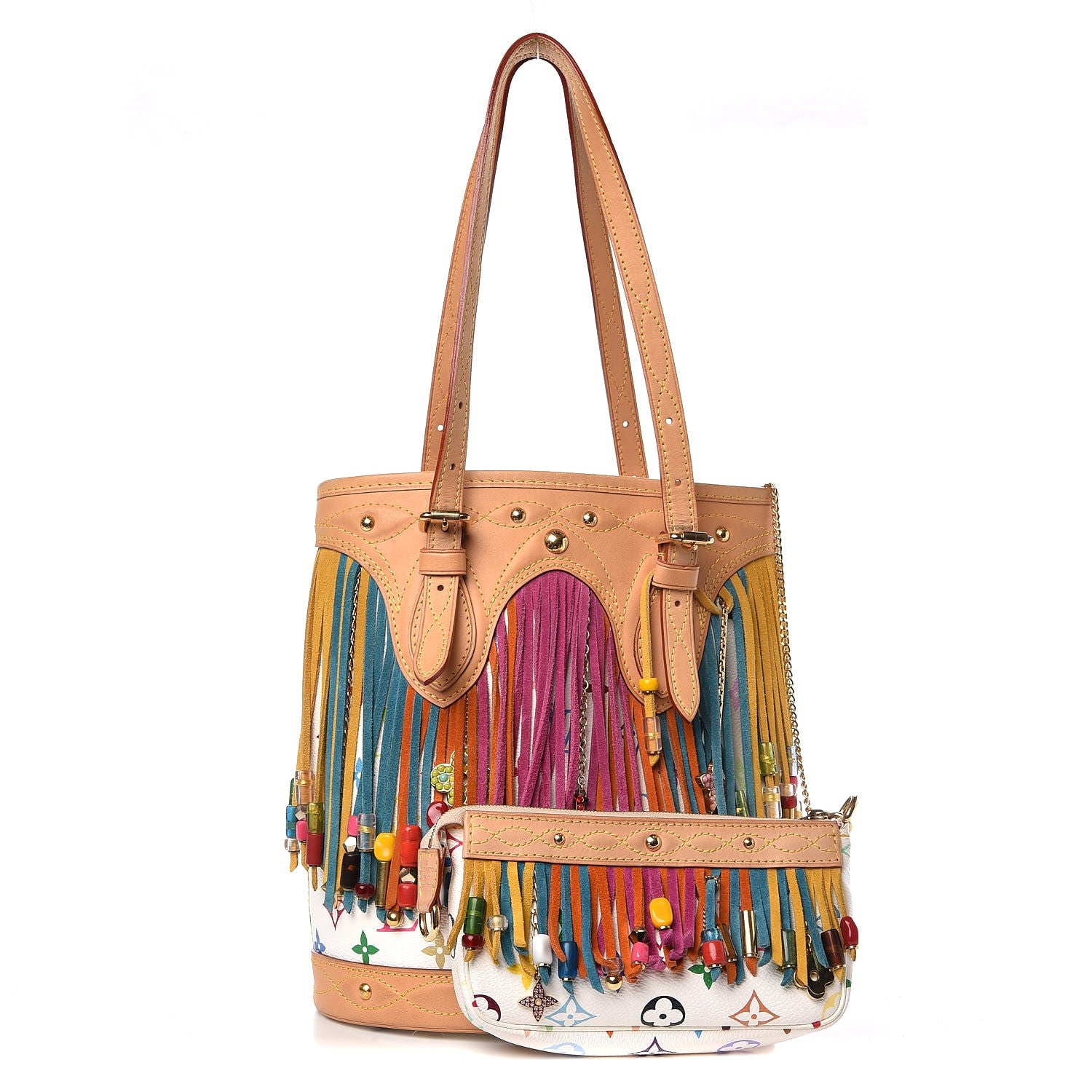 Louis Vuitton Monogram Multicolor Fringe Bucket White 921694