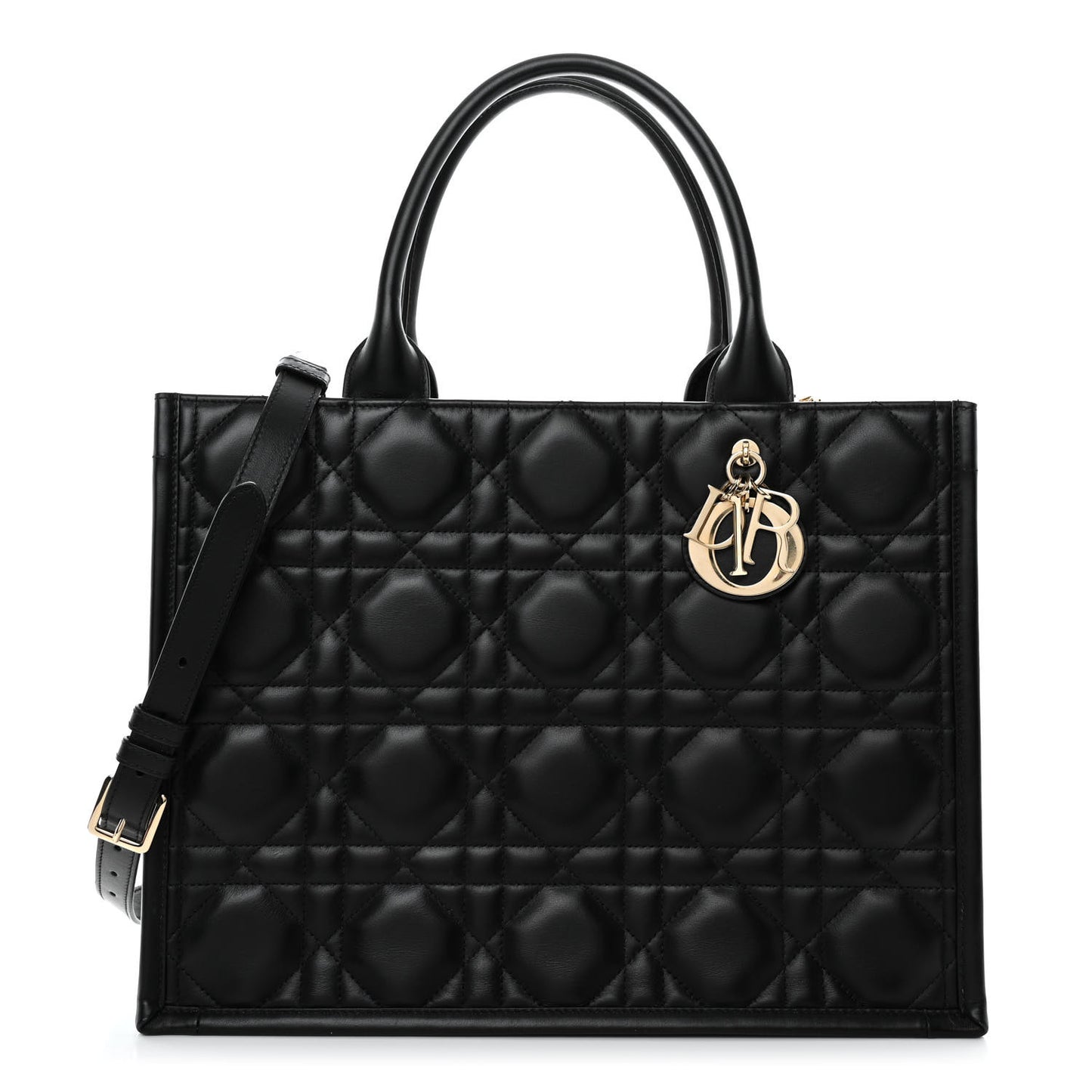 Calfskin Macro Cannage Medium Book Tote Black