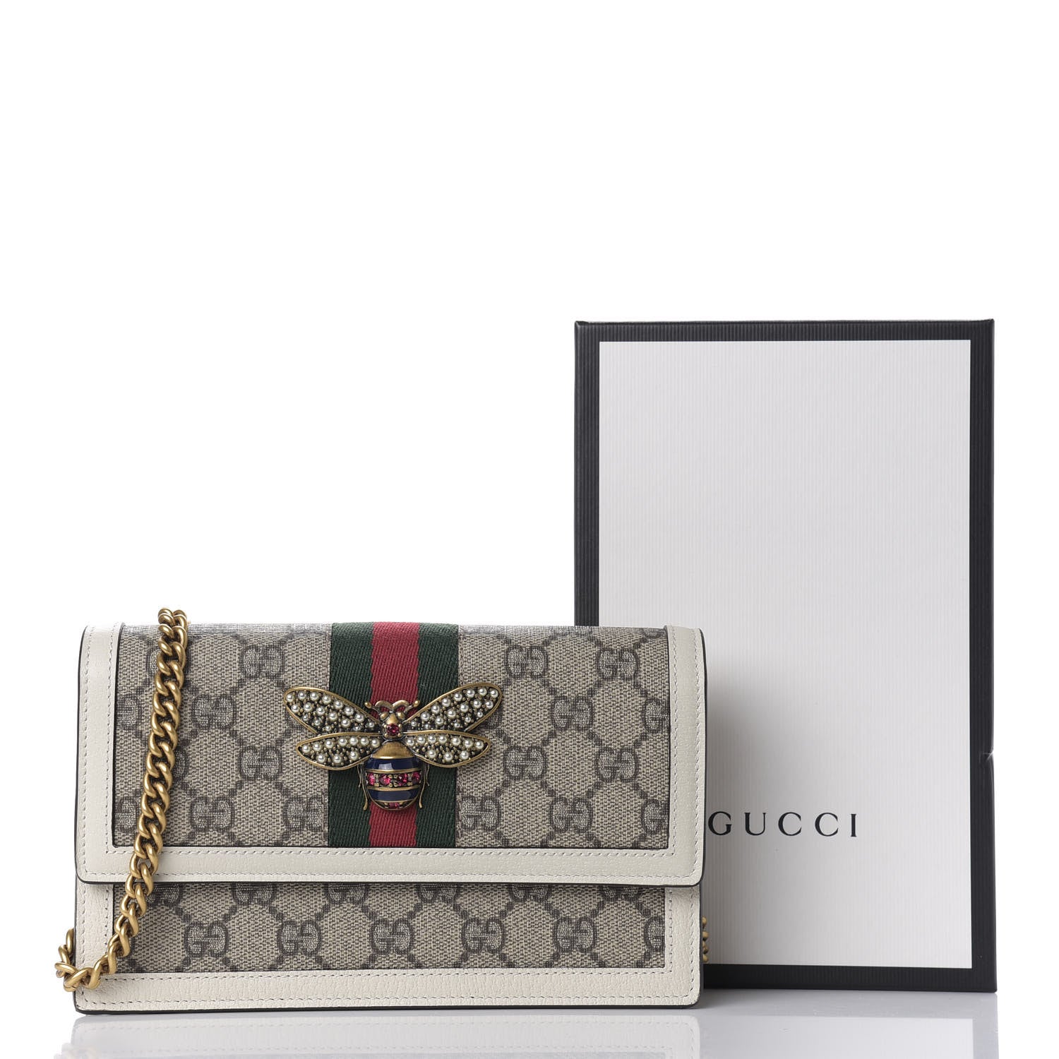 Gucci GG Supreme Monogram Web Queen Margaret Chain Wallet White 9 of 9