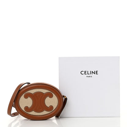 Celine Canvas Calfskin Cuir Small Triomphe Oval Crossbody Purse Natural Tan 9 of 9