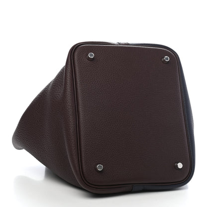 Hermes Taurillon Clemence Casaque Picotin Lock 22 MM Bleu Nuit Framboise Rouge Sellier 4 of 9