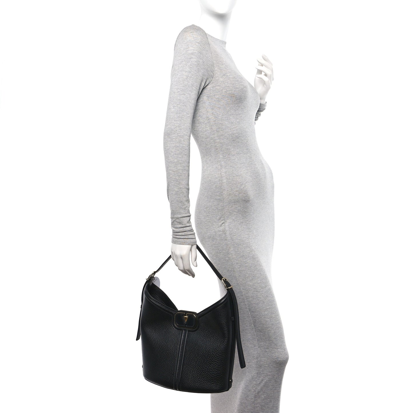 Grainy Calfskin Vertical Hobo Bag Black