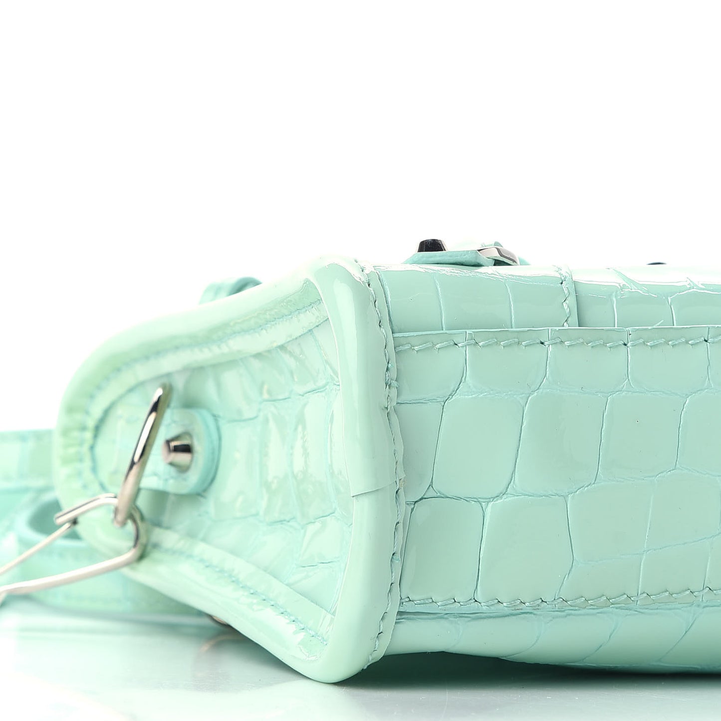 Patent Crocodile Embossed Classic Silver Hardware Nano City Light Green