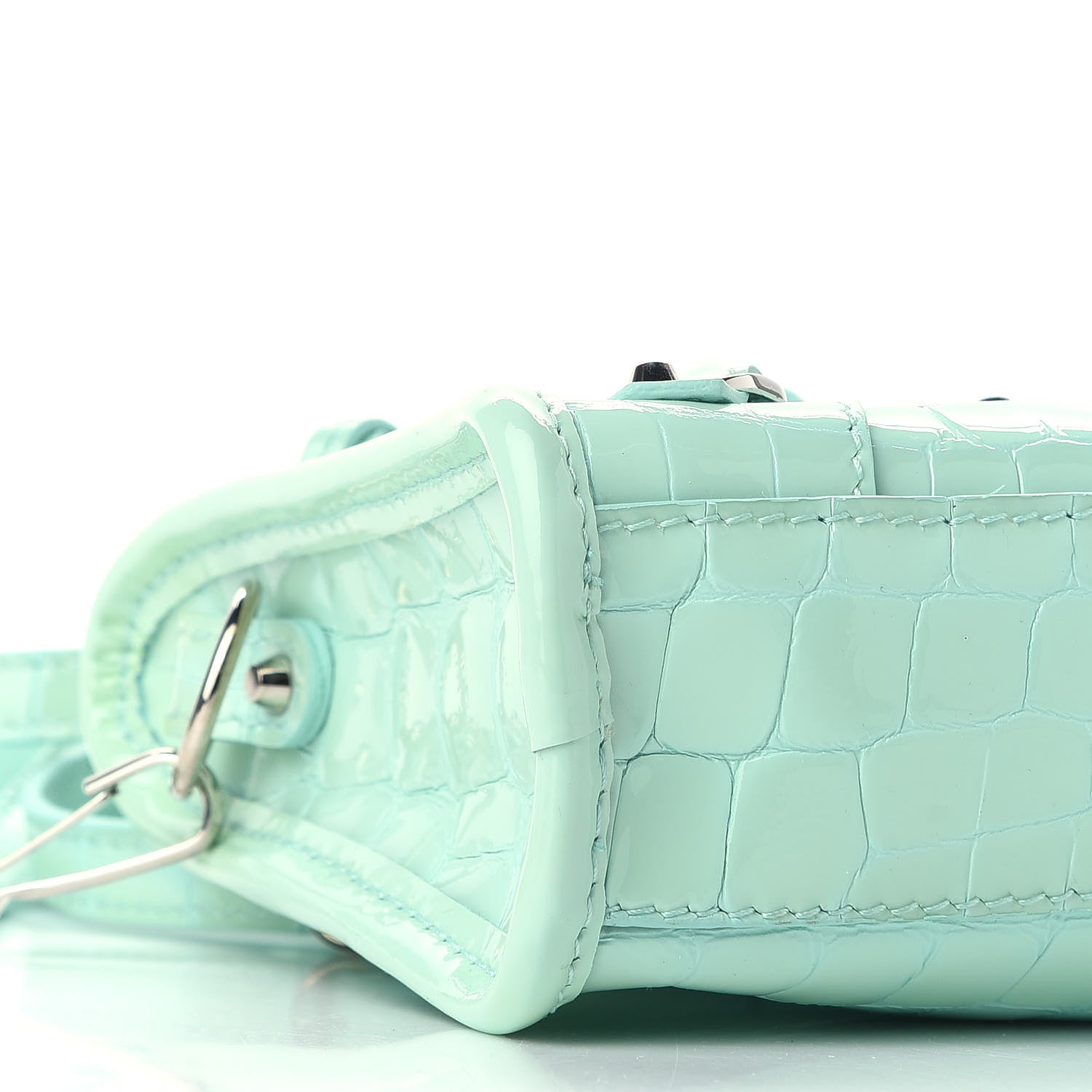 Balenciaga Patent Crocodile Embossed Classic Silver Hardware Nano City Light Green 8 of 9