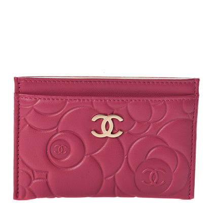 Chanel Lambskin Camellia Embossed Card Holder Fuchsia 1 of 9