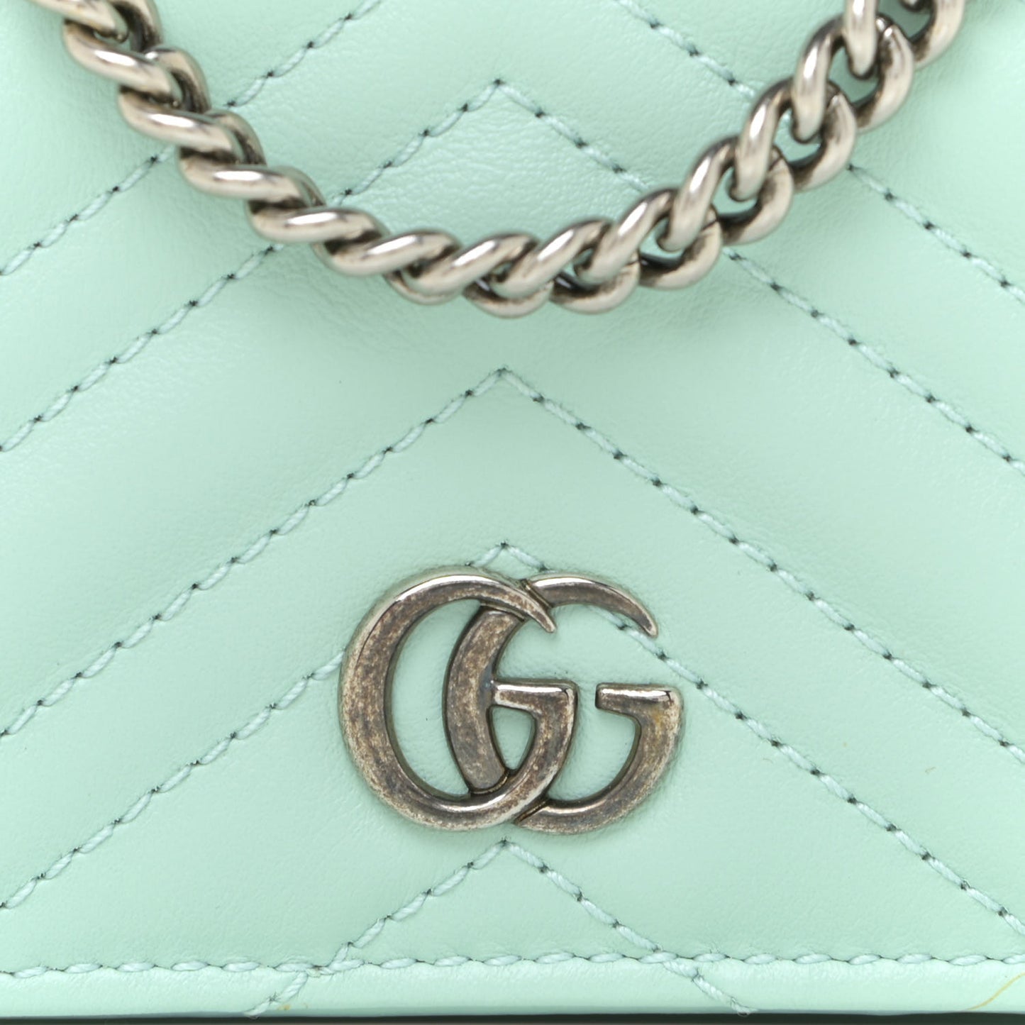 Calfskin Matelasse GG Marmont Mini Wallet On Chain Water Green