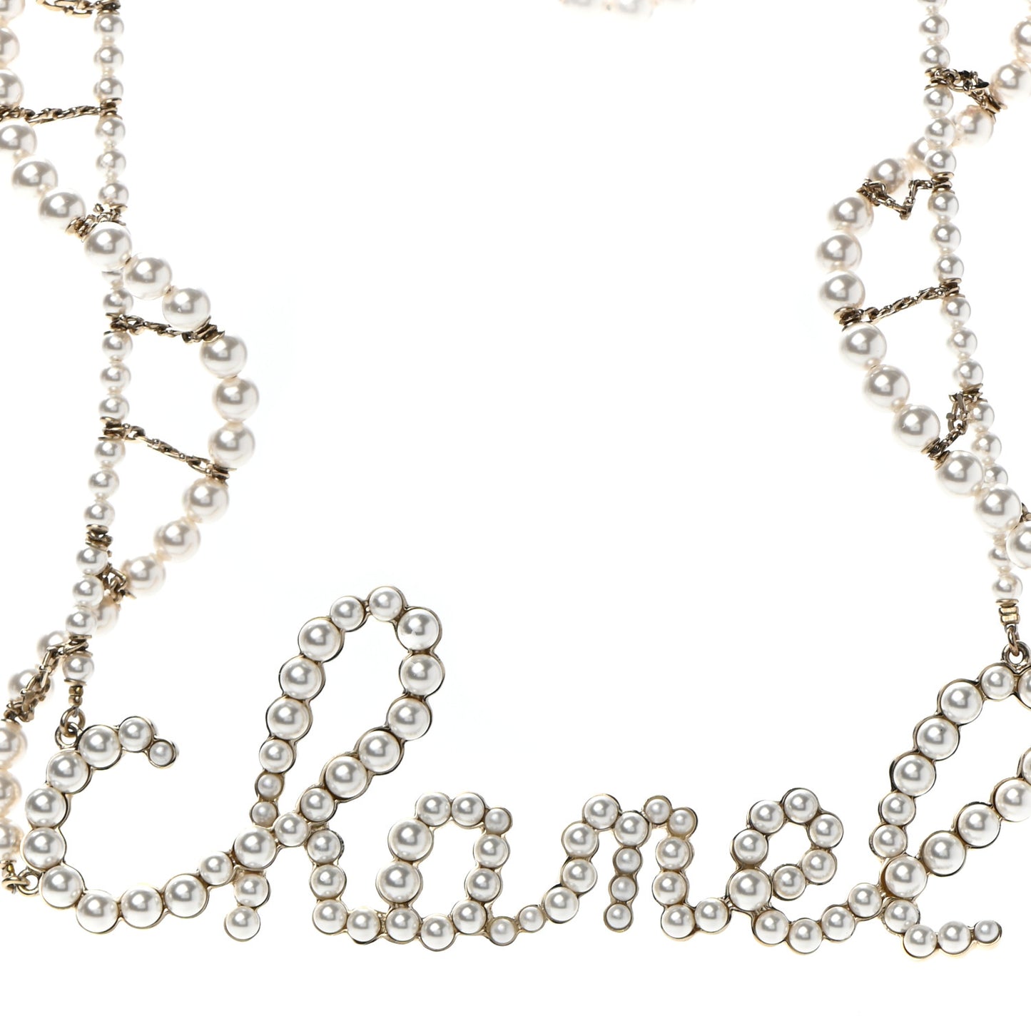 Metal Glass Swirling Pearls Necklace Gold