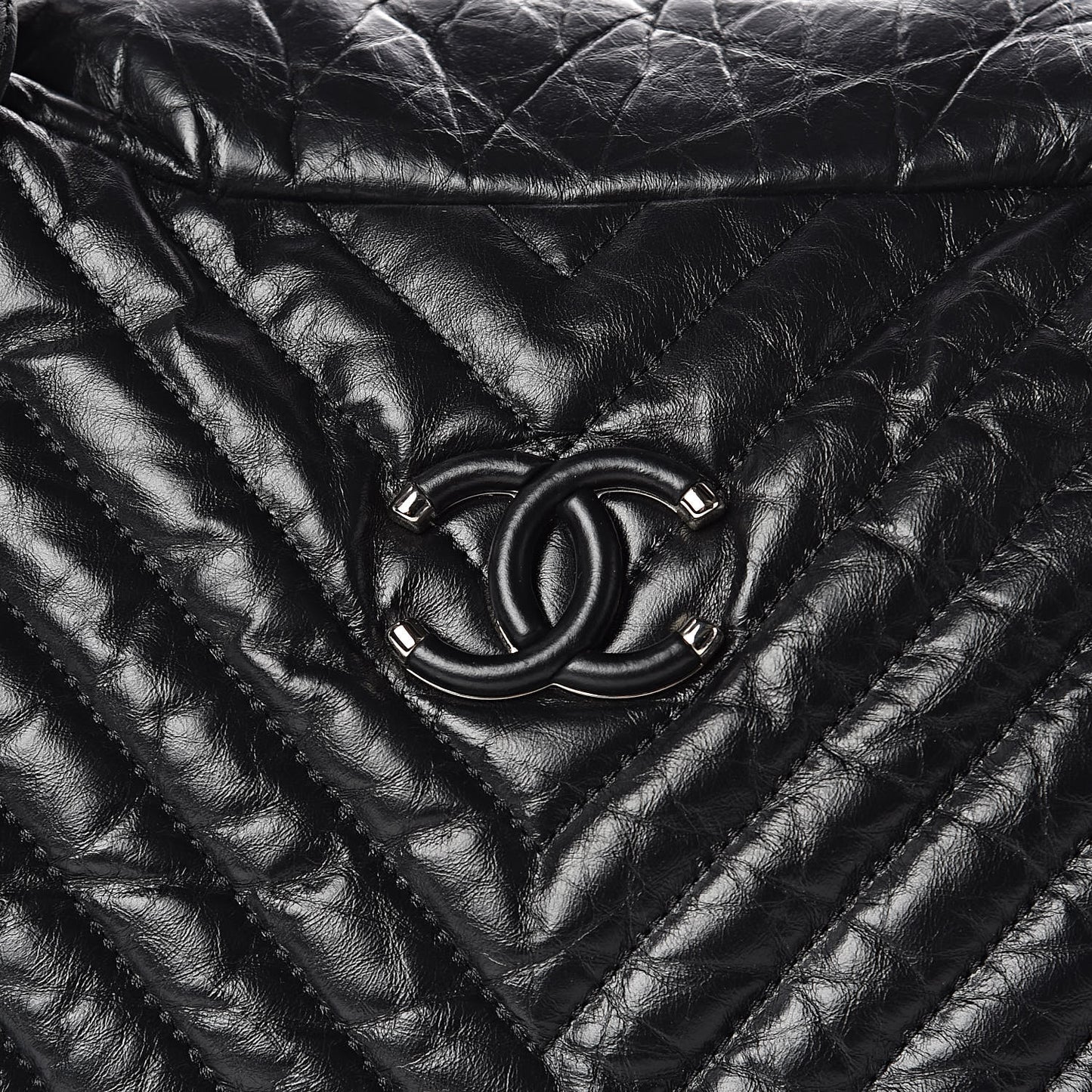 Aged Calfskin Chevron Large Soft Bowling Bag Black