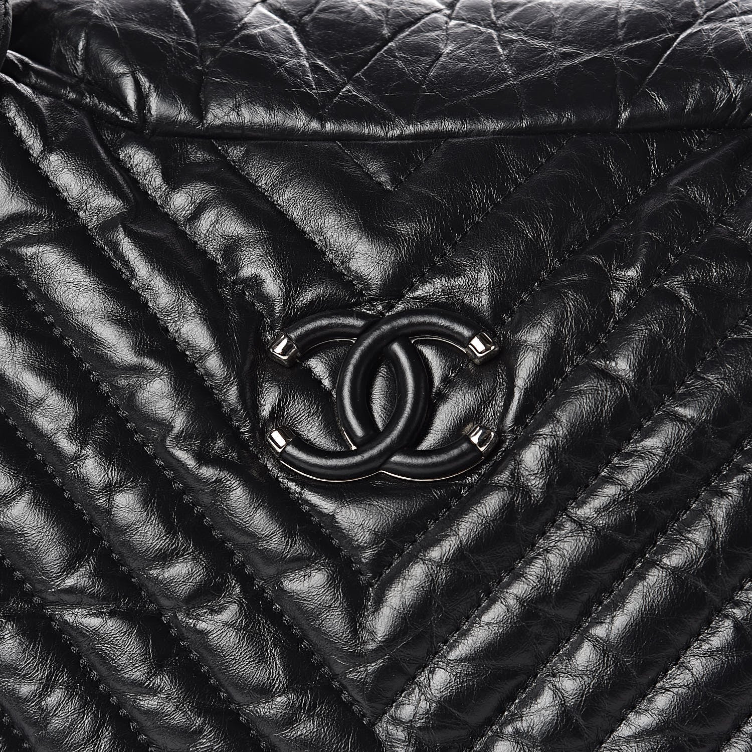 Chanel Aged Calfskin Chevron Large Soft Bowling Bag Black 10 of 10
