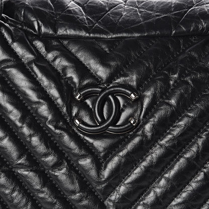 Chanel Aged Calfskin Chevron Large Soft Bowling Bag Black 10 of 10