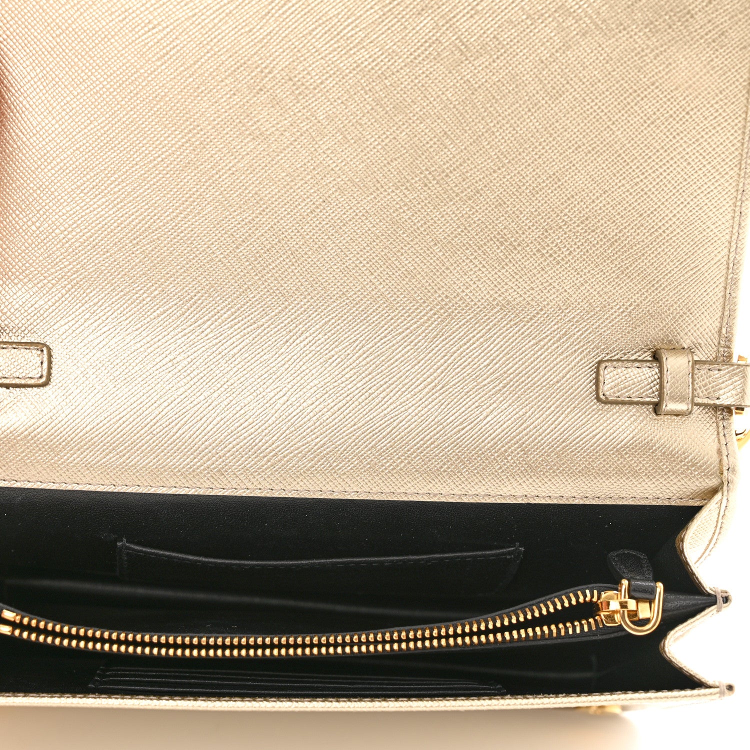 Prada Metallic Saffiano Lux Chain Wallet Pirite 5 of 9