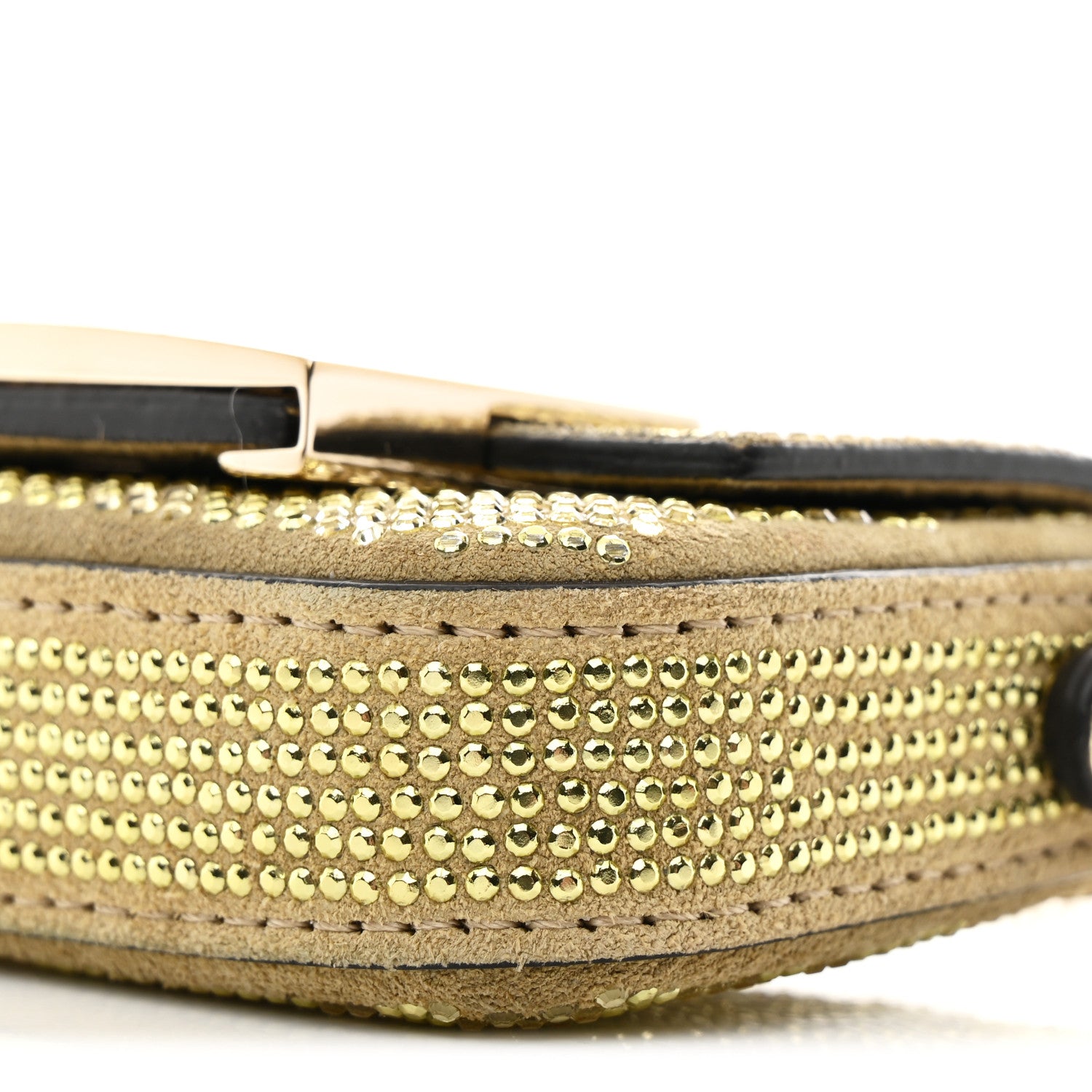Fendi Crystal Vitello Laminato FF Nano Maxi Buckle Baguette Charm Light Gold 9 of 10
