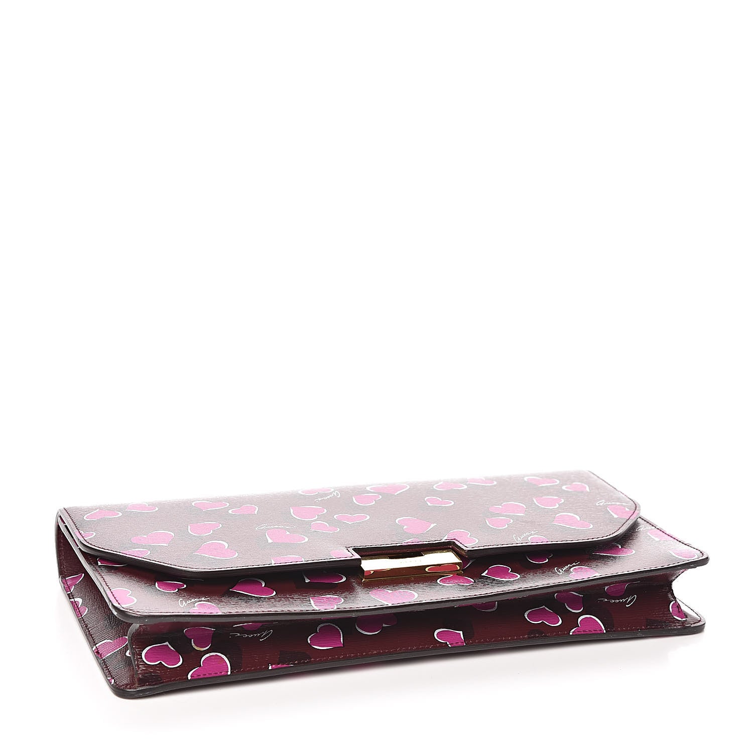 Gucci Textured Calfskin Heartbeat Print Clutch New Wine 4 of 7