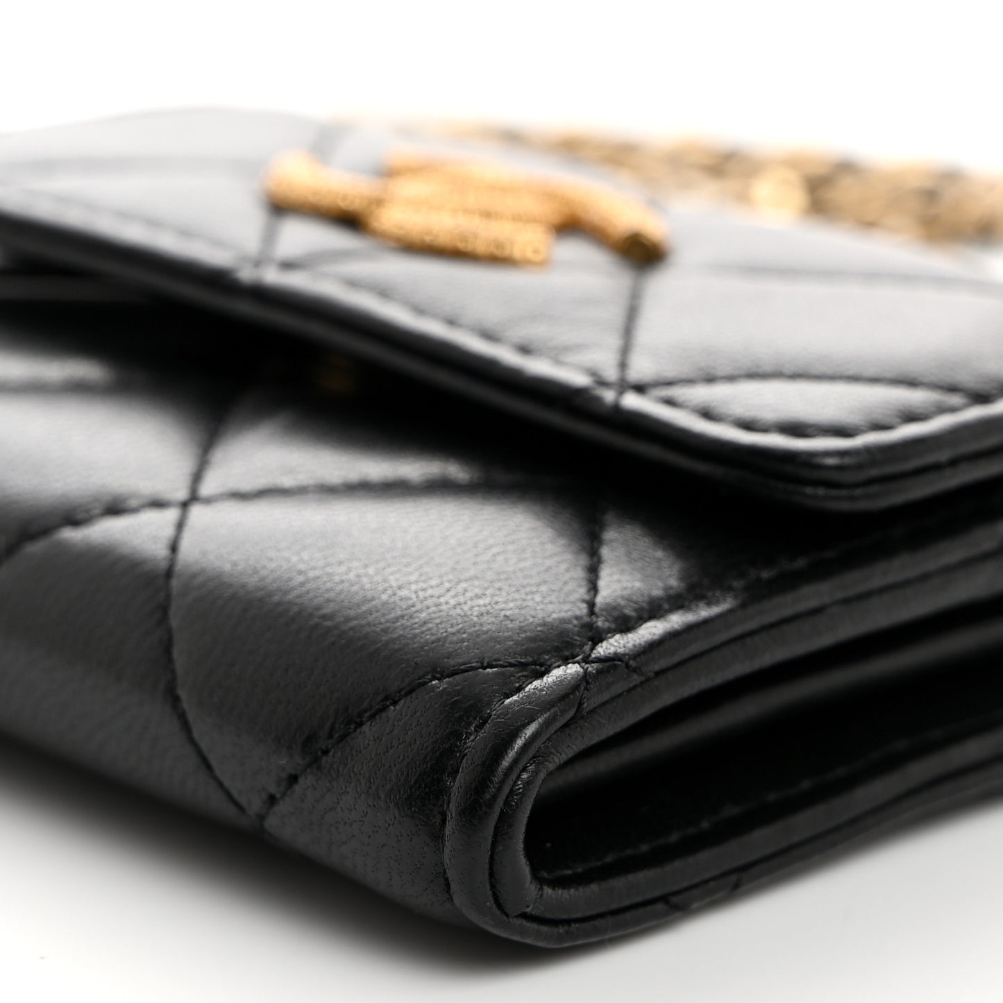 Lambskin Quilted Studded CC Clutch With Chain Black