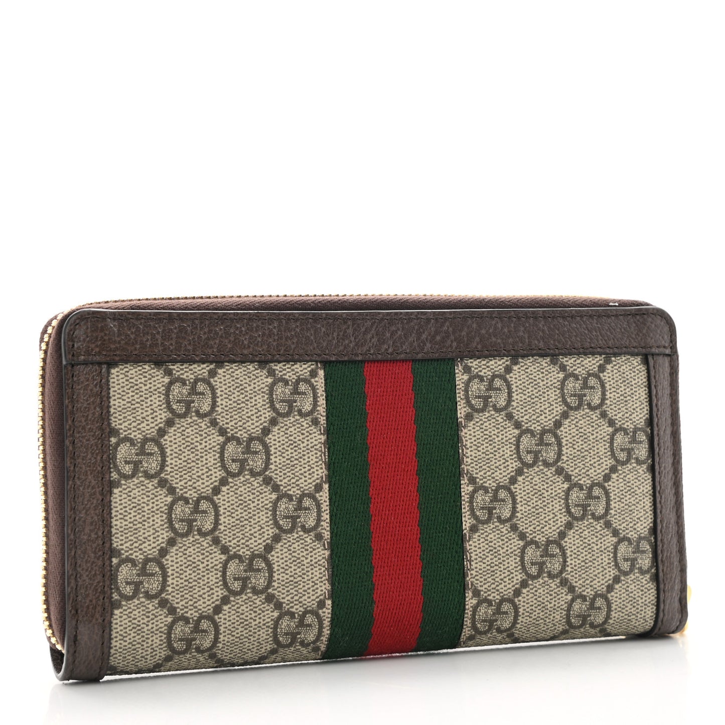 GG Supreme Monogram Web Ophidia Zip Around Wallet Brown