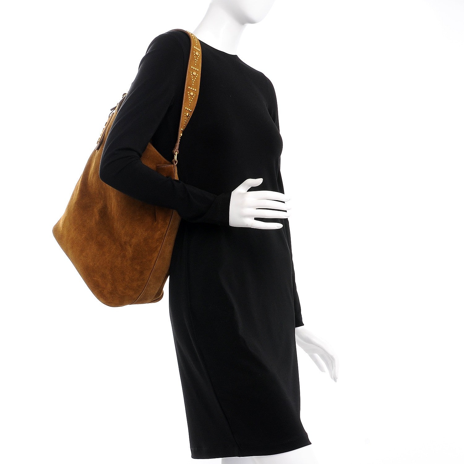 Saint Laurent Suede Studded Bucket Bag Light Ocre 2 of 12