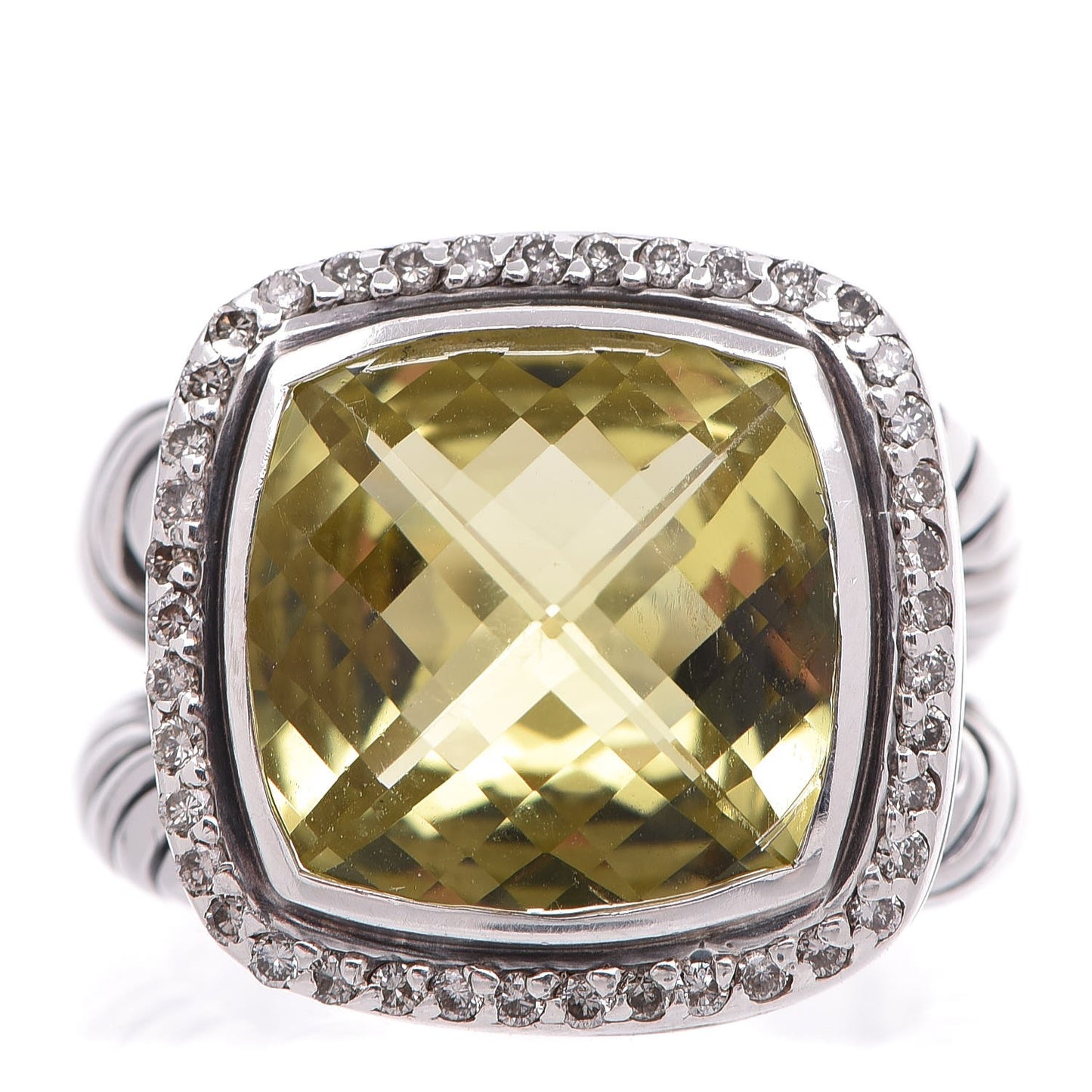 Sterling Silver 18K White Gold Diamond Lemon Quartz 14mm Albion Ring 58 8.5