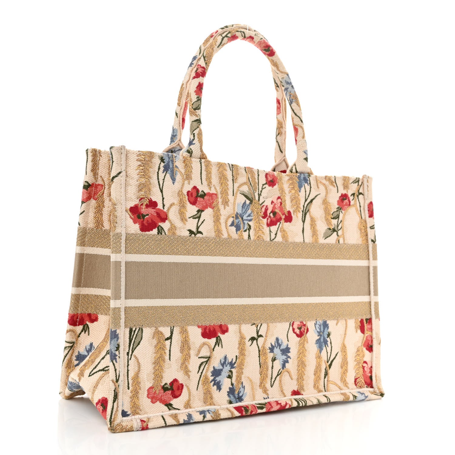Christian Dior Canvas Embroidered Medium Hibiscus Book Tote Beige Multicolor 3 of 11