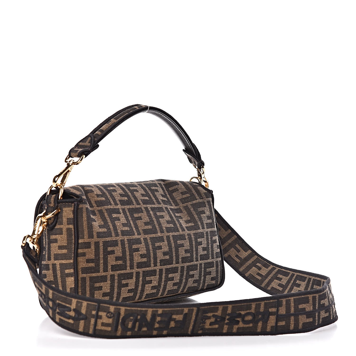 Fendi Fabric Jacquard FF 1974 Medium Baguette Tobacco Moro Black 3 of 15