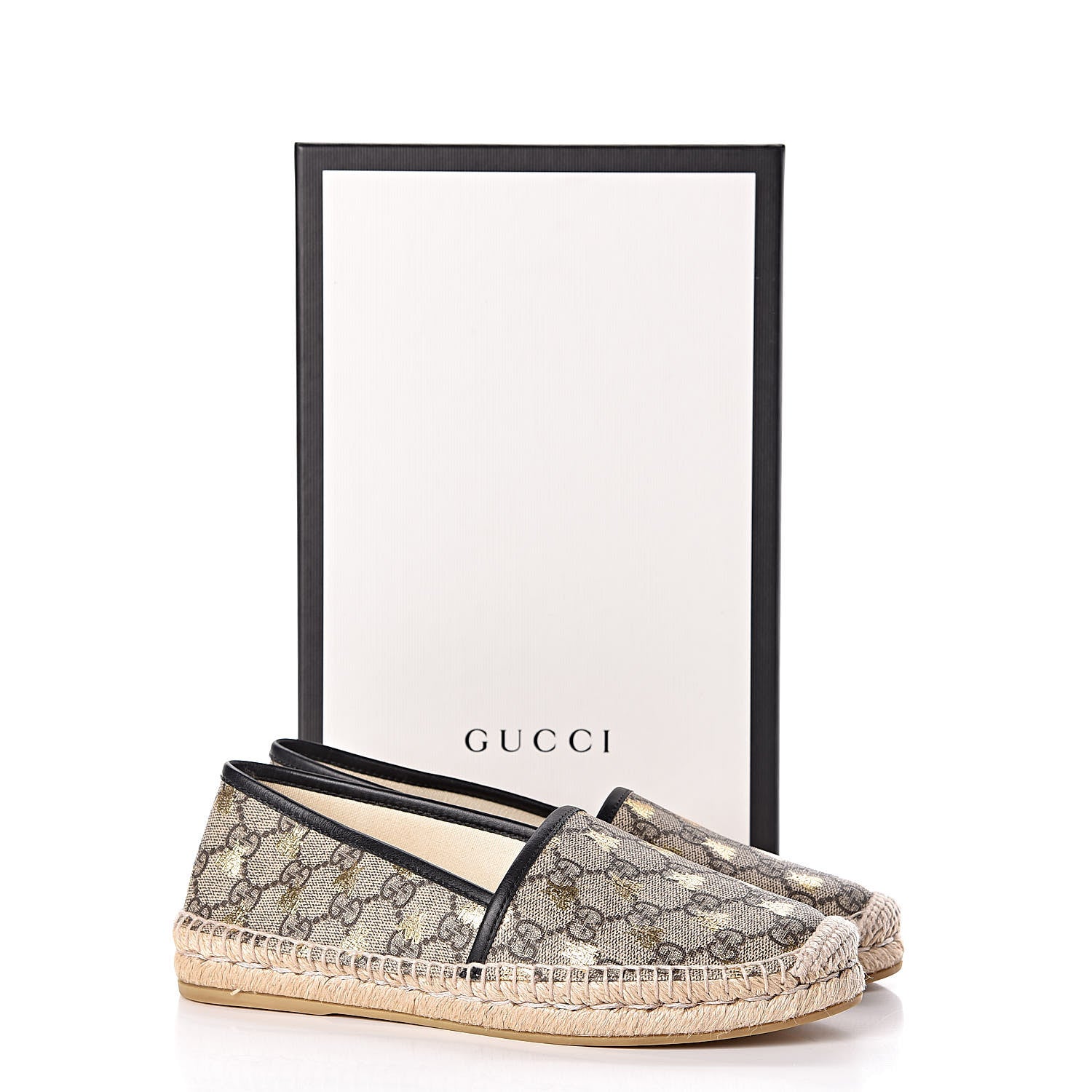 Gucci GG Supreme Monogram Bees Espadrille Flats 38 Beige Ebony Oro Black 11 of 11