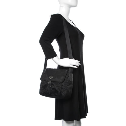 Prada Nylon Vela Saffiano Single Buckle Messenger Shoulder Bag Black 2 of 9