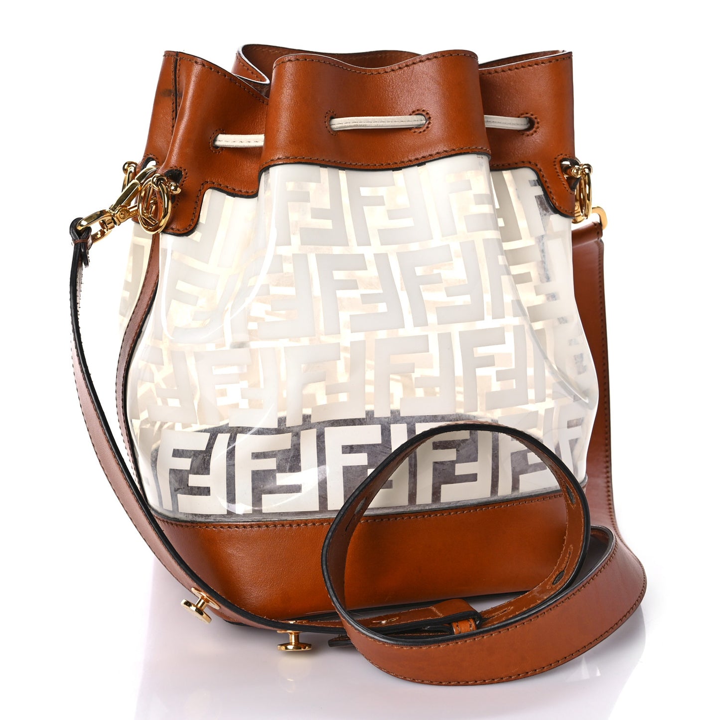 TPU FF Vitello Aura F is Fendi Grande Mon Tresor Bucket Bag White Cuoio