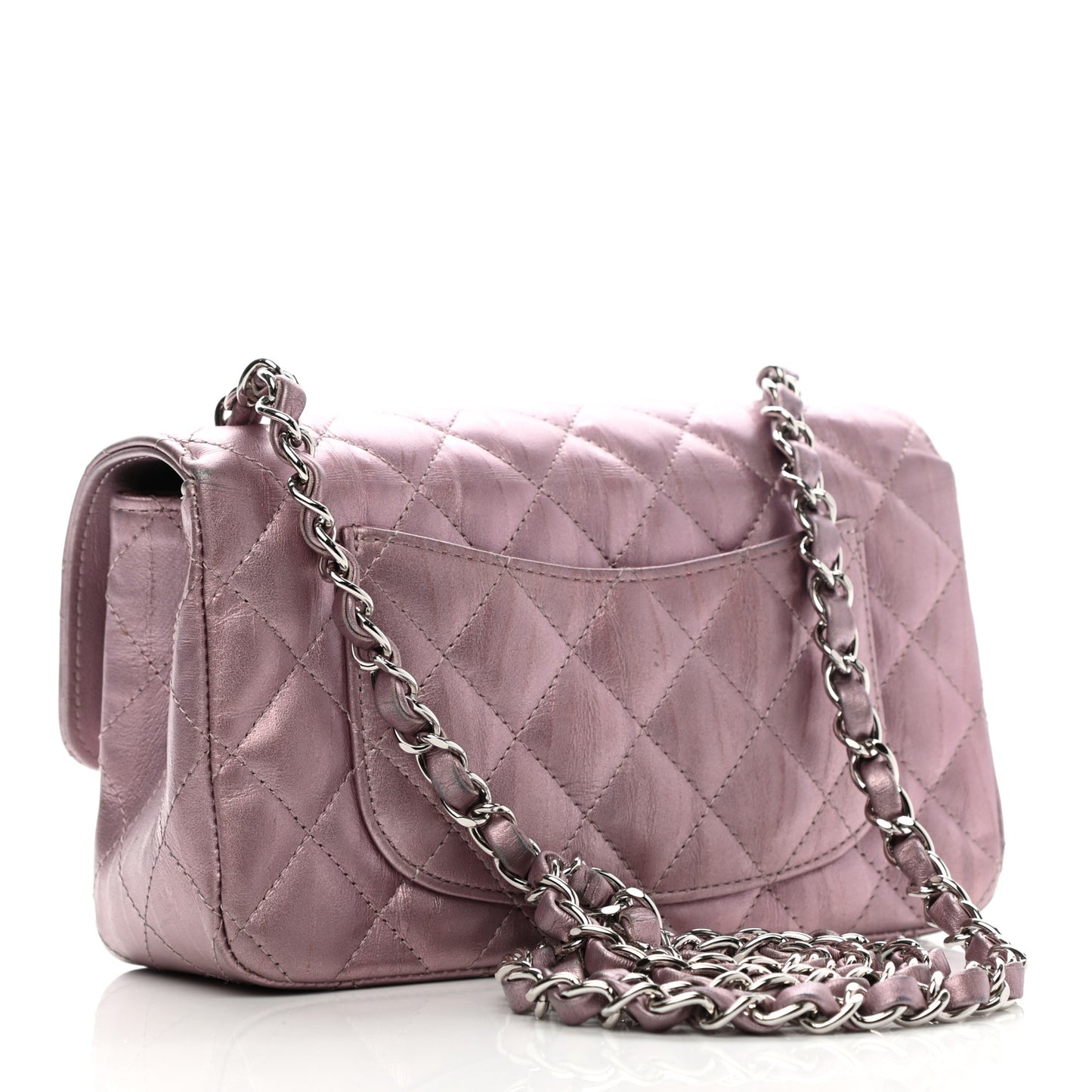 Metallic Calfskin Quilted Mini Rectangular Flap Pink