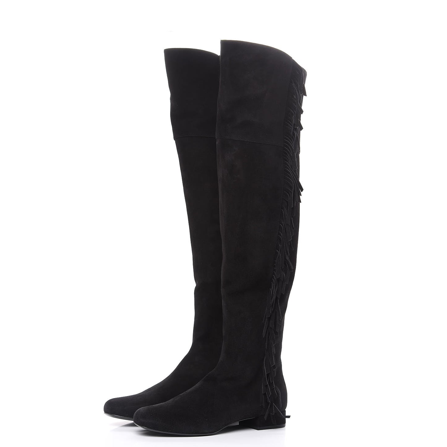 Suede Goatskin BB 20 Over The Knee Fringed Boots 38.5 Black