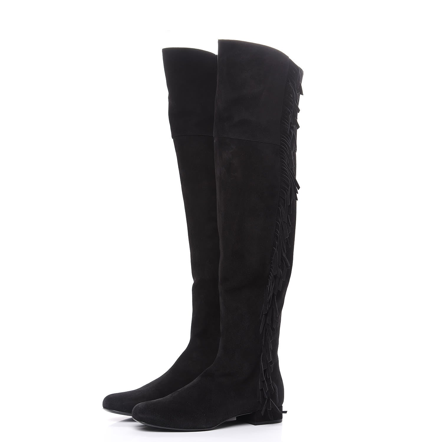 Saint Laurent Suede Goatskin BB 20 Over The Knee Fringed Boots 38.5 Black 3 of 7