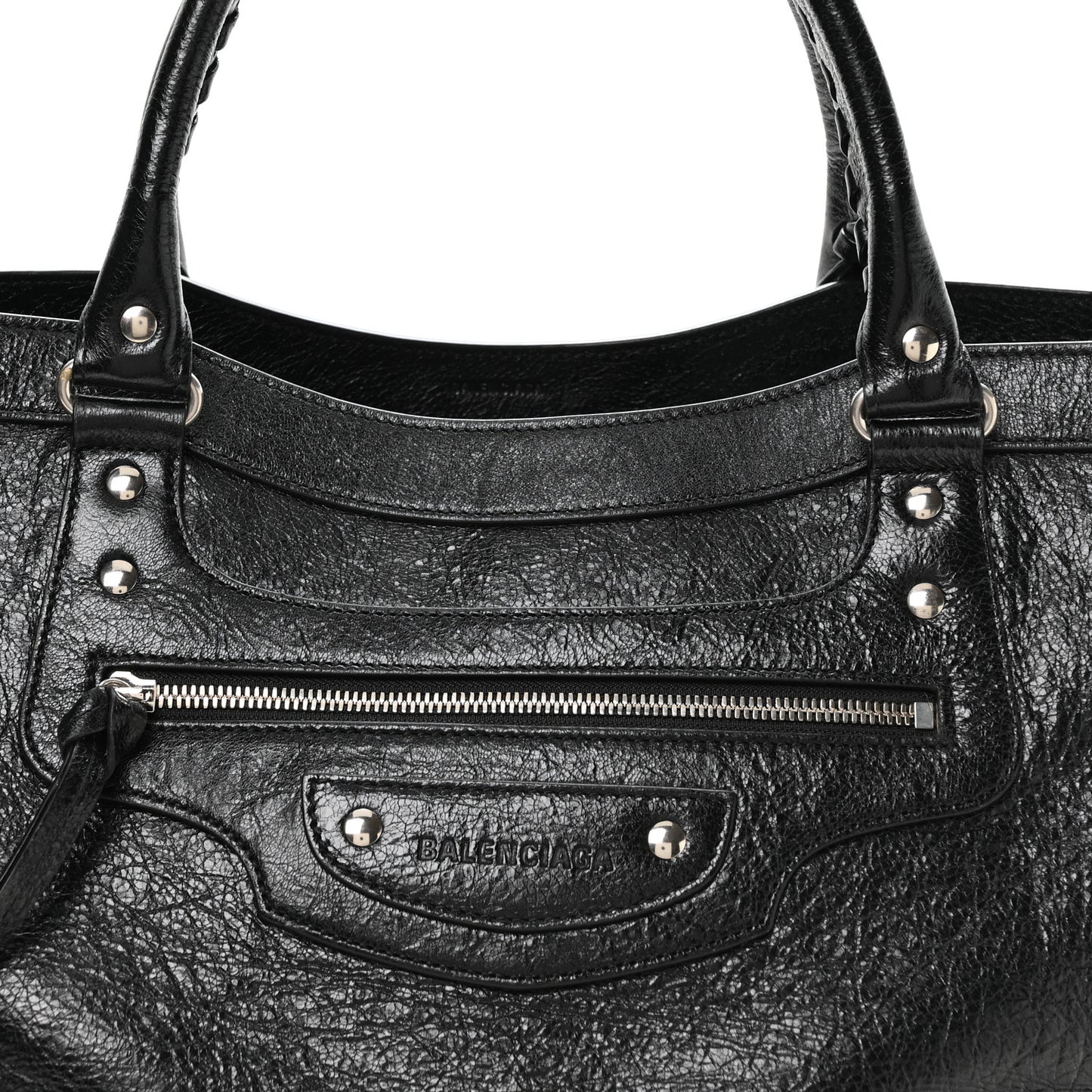 Agneau Arena Neo Classic Silver Hardware Large Upside Down Tote Black