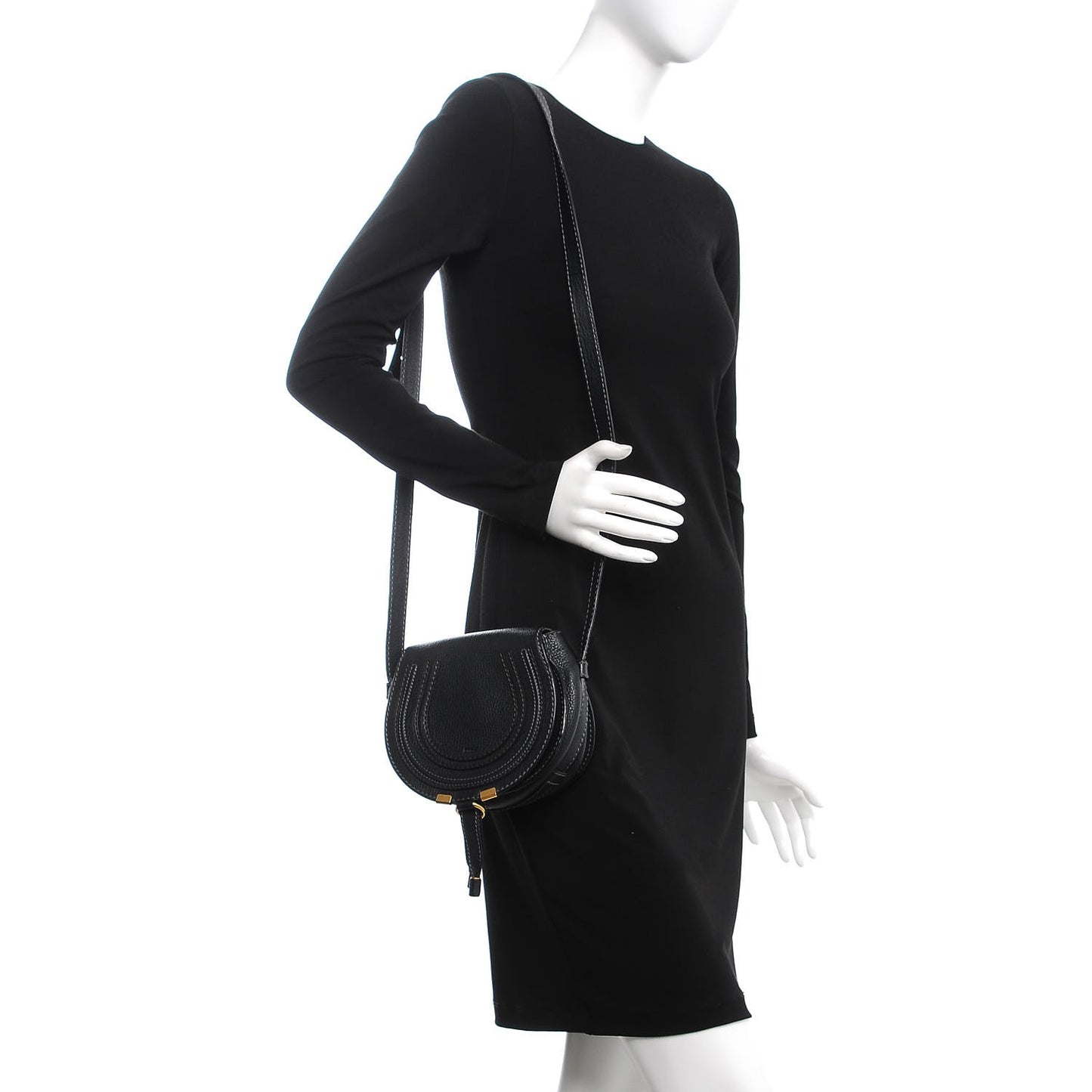 Calfskin Mini Marcie Round Crossbody Bag Black