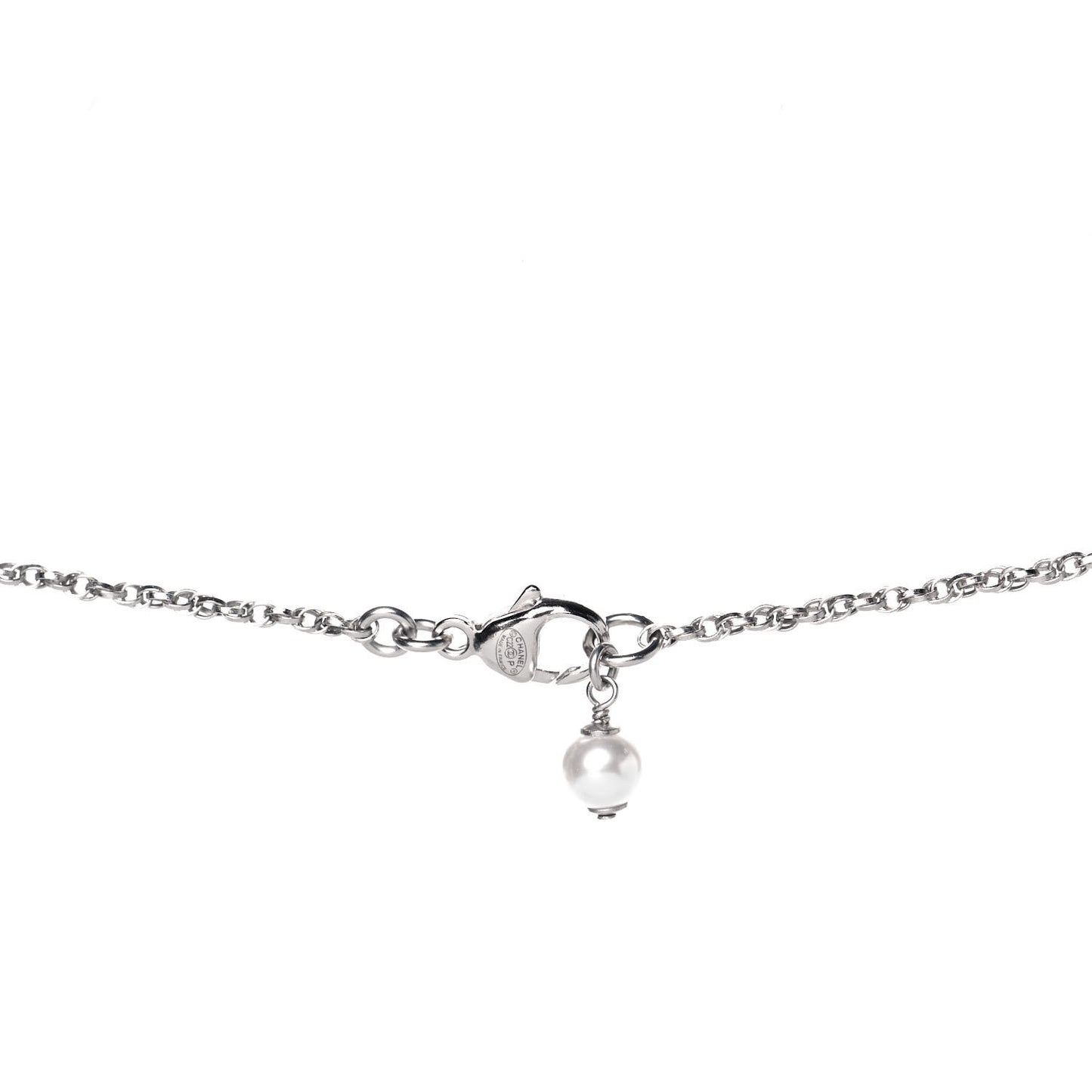 Pearl Crystal CC Pendant Necklace Silver