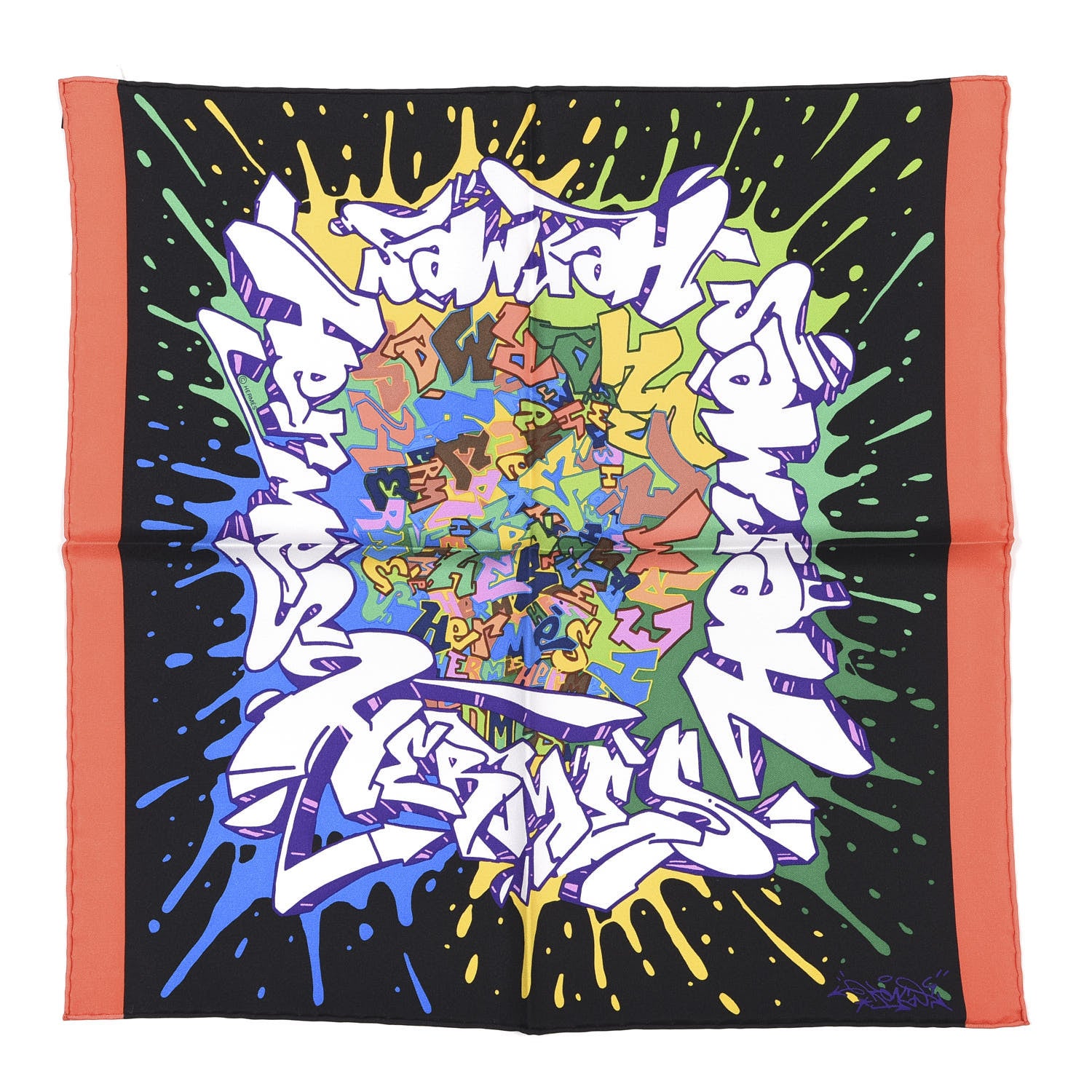 Hermes Silk Gavroche Graff Pocket Square Scarf Multicolor Black Jaune 1 of 4