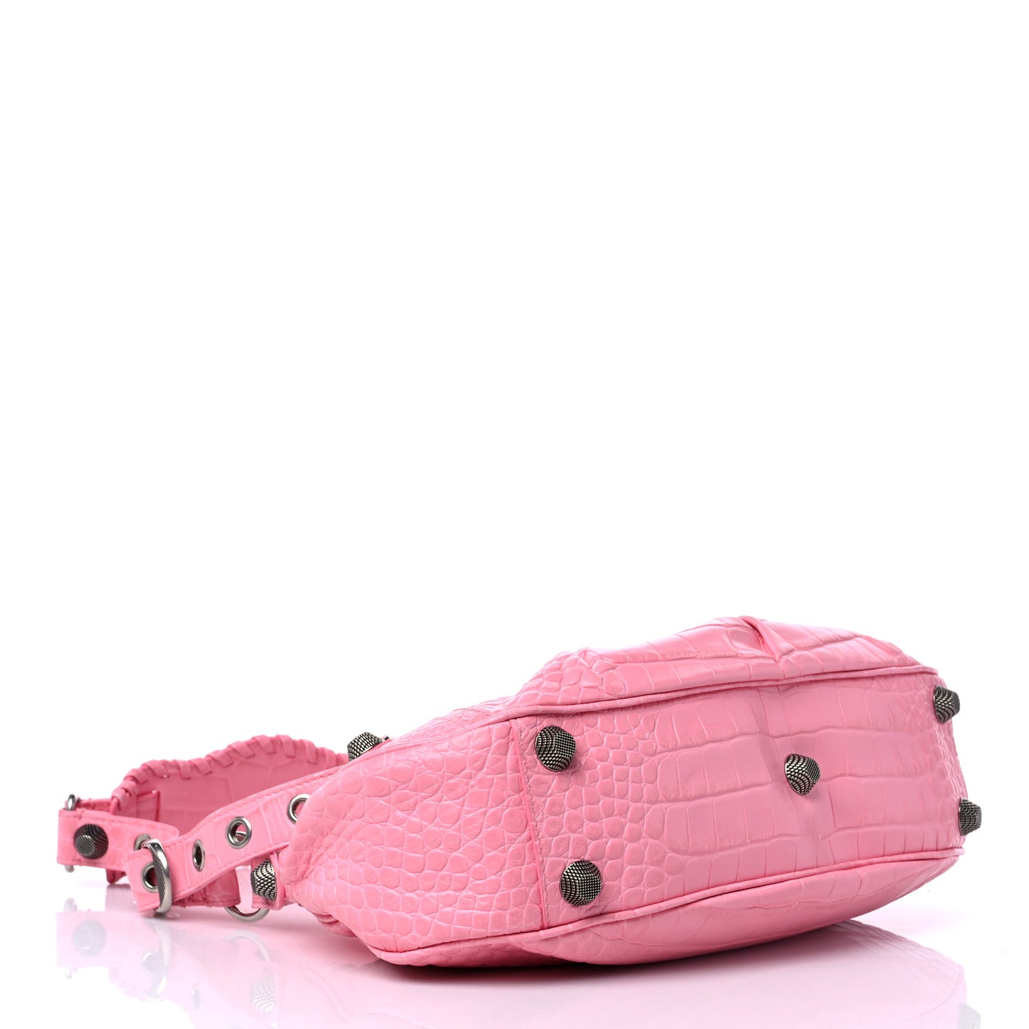Extra Supple Calfskin Crocodile Embossed Small Le Cagole Shoulder Bag Sweet Pink