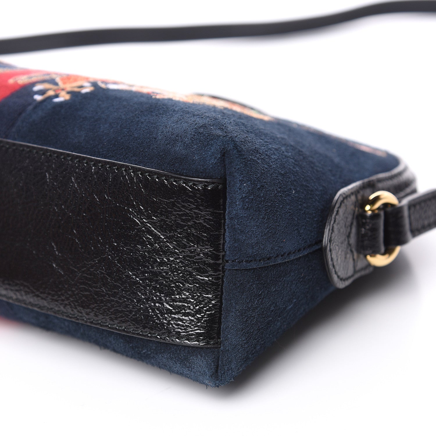 Gucci Suede Patent Dragon Embroidered Small Ophidia Dome Shoulder Bag Blue Multicolor Black 9 of 11