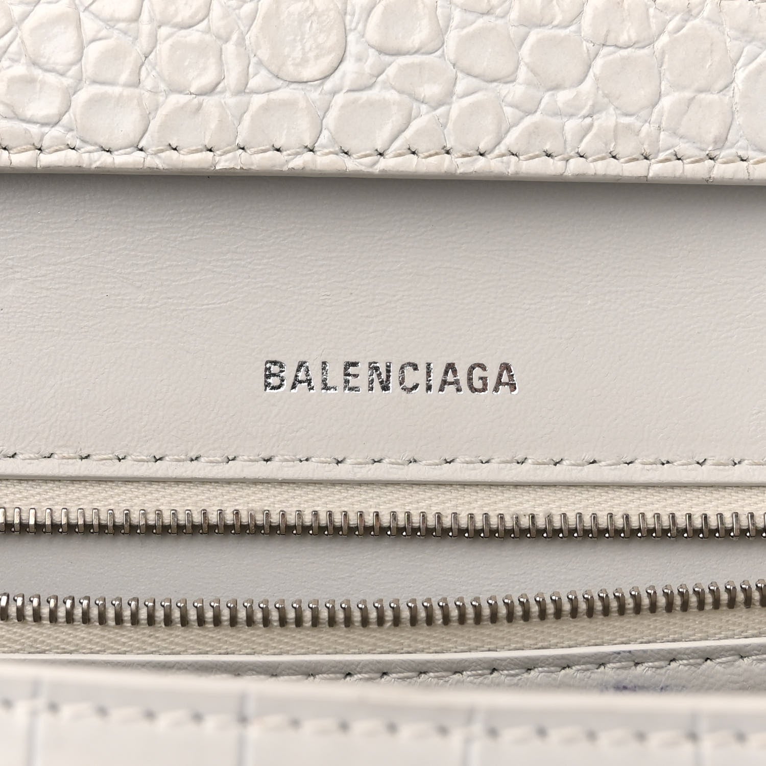 Balenciaga Shiny Calfskin Crocodile Embossed Small Hourglass Sling Shoulder Bag White 6 of 17