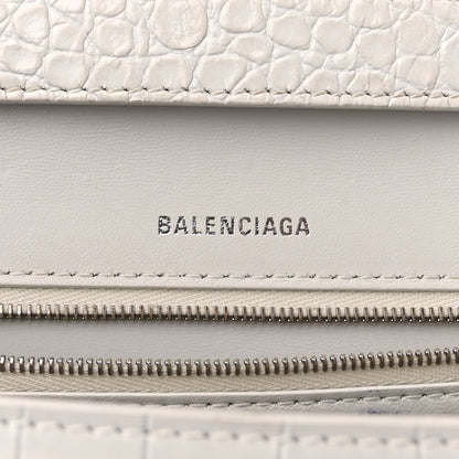 Balenciaga Shiny Calfskin Crocodile Embossed Small Hourglass Sling Shoulder Bag White 6 of 17