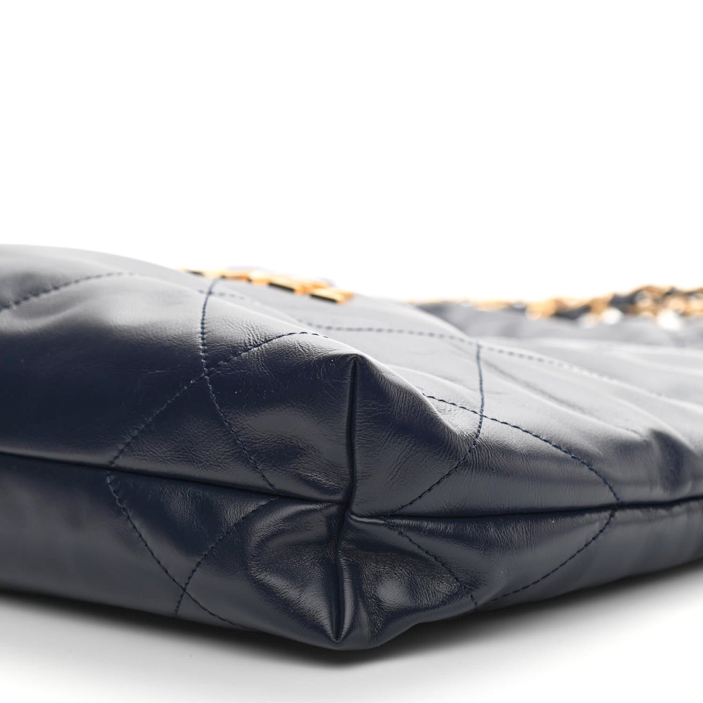 Shiny Calfskin Quilted Small Chanel 22 Navy