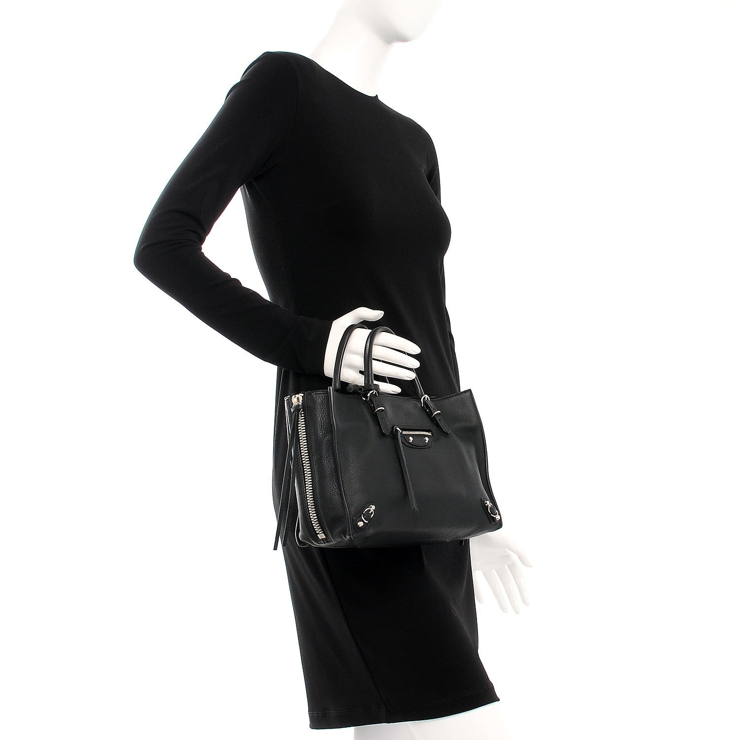Balenciaga Calfskin Papier Mini A4 Zip Around Tote Black Chartreuse 4 of 9