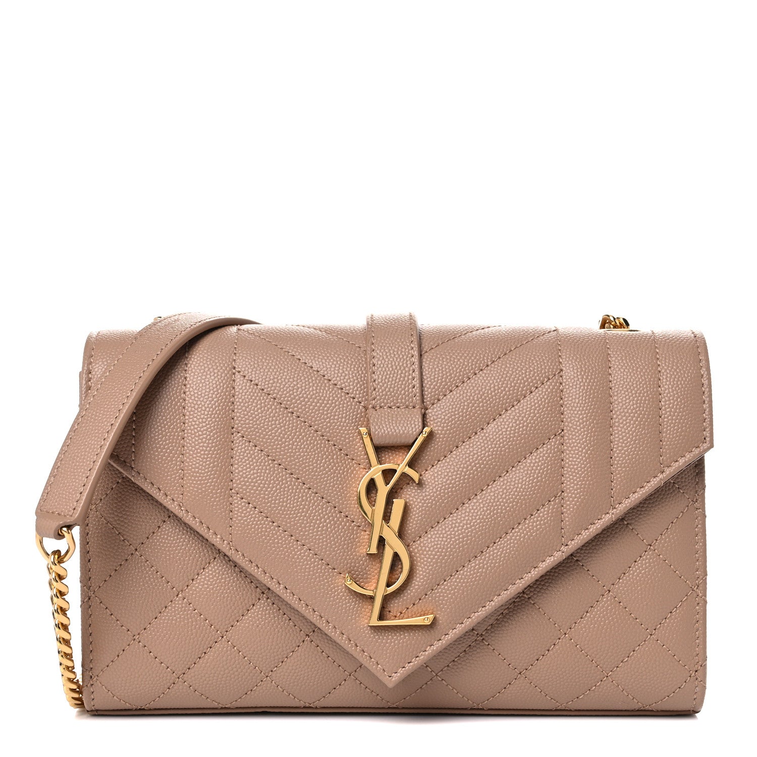 Saint Laurent Grain De Poudre Textured Mixed Matelasse Triquilt Small Monogram Satchel Dark Beige 1 of 11
