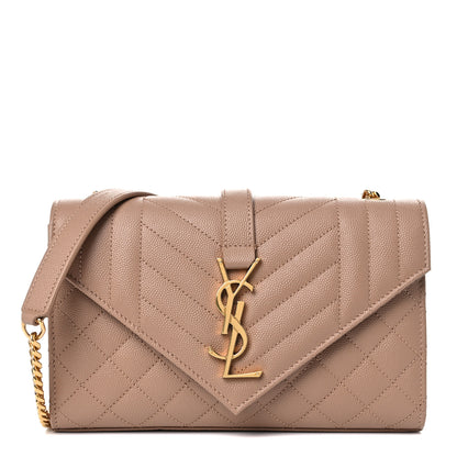 Saint Laurent Grain De Poudre Textured Mixed Matelasse Triquilt Small Monogram Satchel Dark Beige 1 of 11