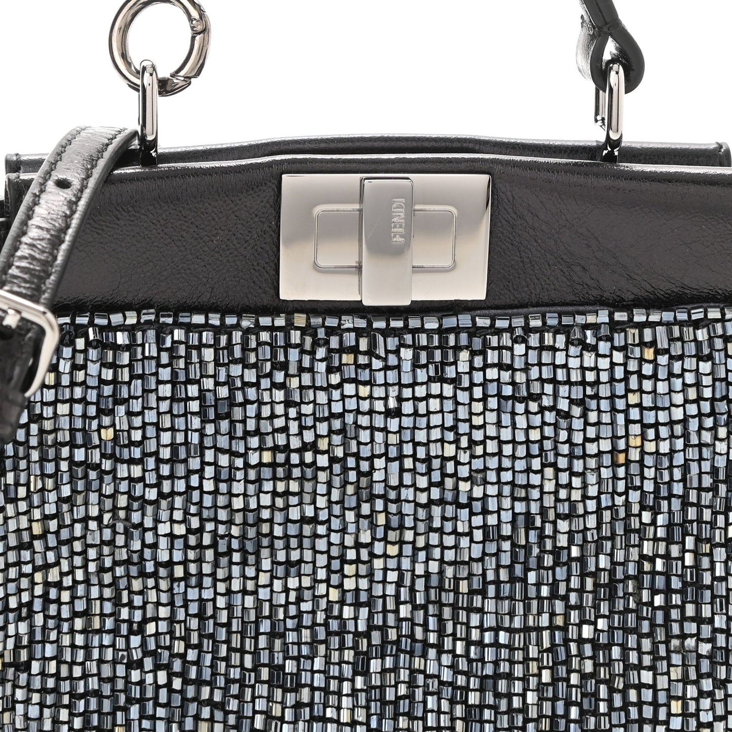 Laminated Goatskin Beaded Micro Peekaboo Iconic Satchel Canna di Fucile Black