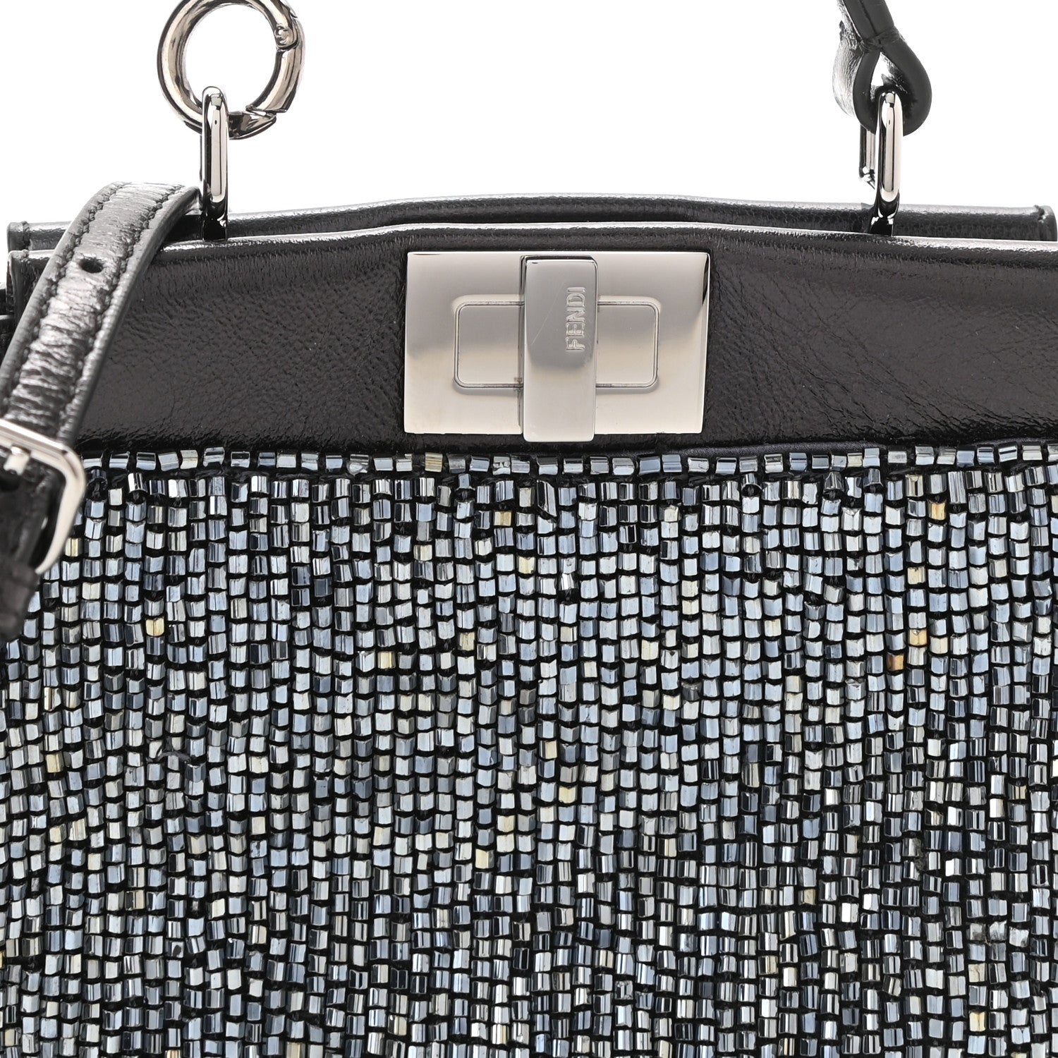 Fendi Laminated Goatskin Beaded Micro Peekaboo Iconic Satchel Canna di Fucile Black 8 of 10