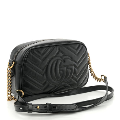 Gucci Calfskin Matelasse Small GG Marmont Chain Shoulder Bag Black 3 of 12