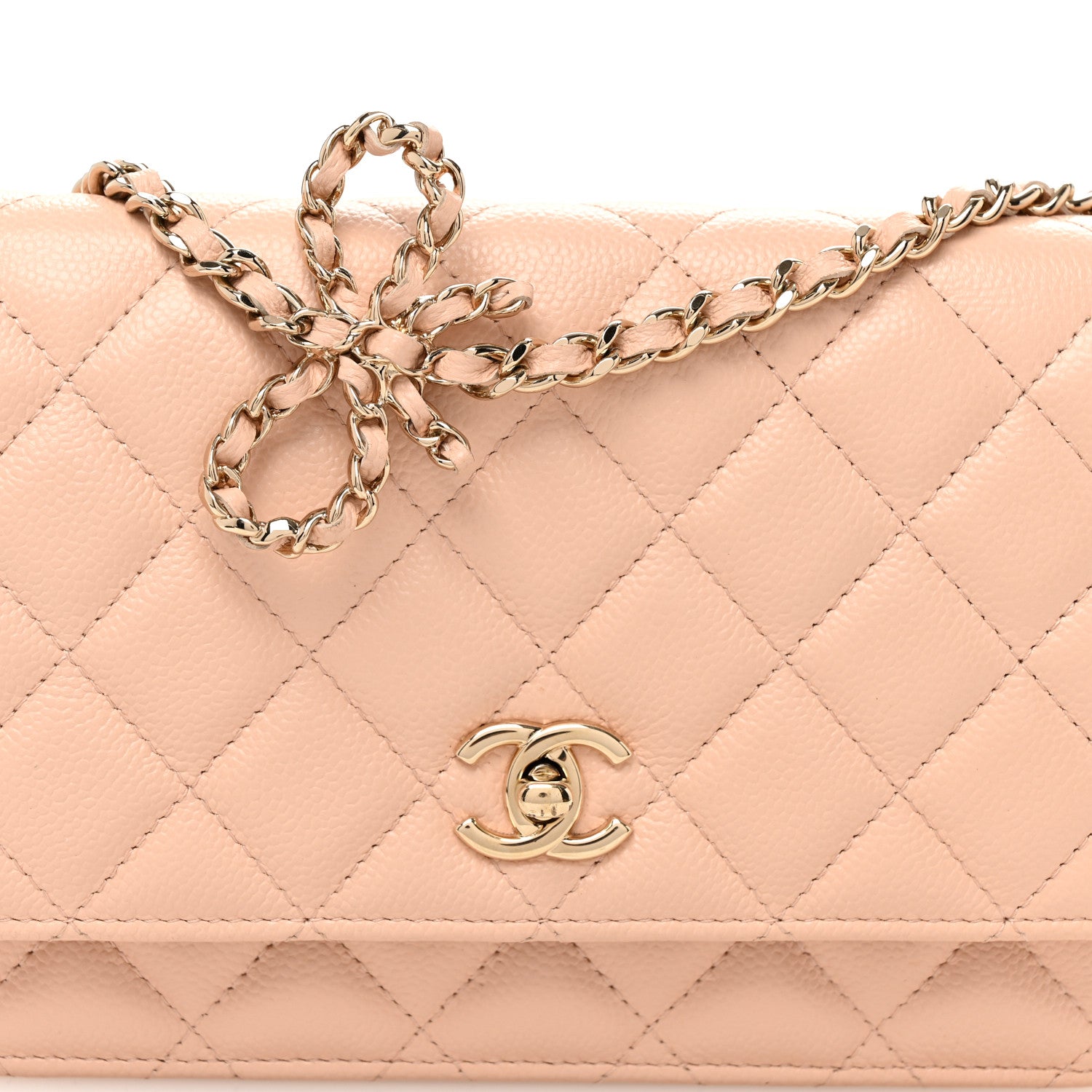 Chanel Caviar Quilted Bow Wallet On Chain WOC Light Beige 9 of 11