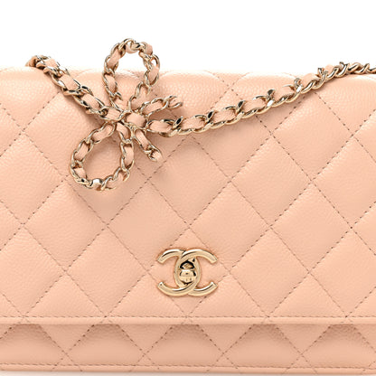 Chanel Caviar Quilted Bow Wallet On Chain WOC Light Beige 9 of 11