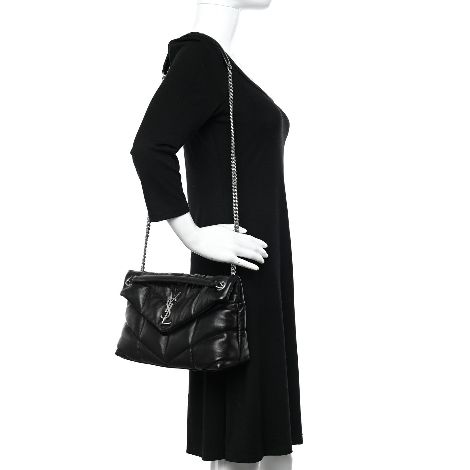 Saint Laurent Lambskin Quilted Small Loulou Puffer Monogram Chain Satchel Black 2 of 11