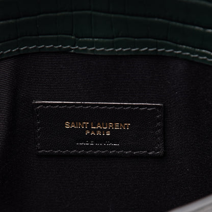 Saint Laurent Calfskin Crocodile Embossed Uptown Monogram Clutch Dark Green 6 of 8